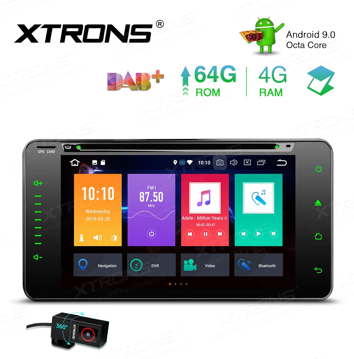 XTRONS Android 9.0 Car Stereo Radio DVD Player Double Din GPS Navigation Octa Core 4G RAM 64G ROM 6.95 Inch Touch Screen Head Unit Supports WiFi OBD2 TPMS for Toyota RAV4 Corolla with DVR Included