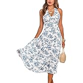 CUPSHE Women Halter Floral Summer Dresses Plunge V Backless Sleeveless Casual Vacation Dress Beach Holiday Midi Sundress
