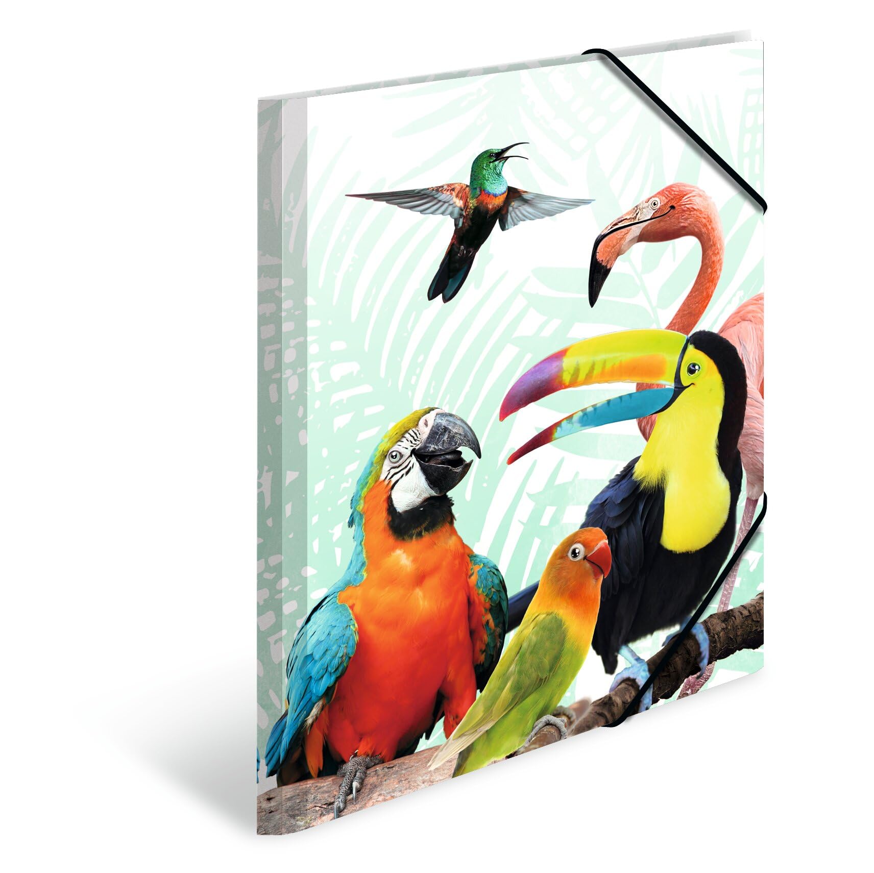 HERMA Portfolio Folder A3 Parrot, Children's Corner Folder Made of Plastic with Animal Motif, Elastic Band, Inner Flaps and Inner Print for Boys and Girls