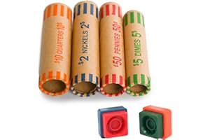 L LIKED 60 Assorted Coin Roll Wrappers with Color Coded Coin Wrapper Crimping Tool -(Quarters, Pennies, Nickels and Dimes)