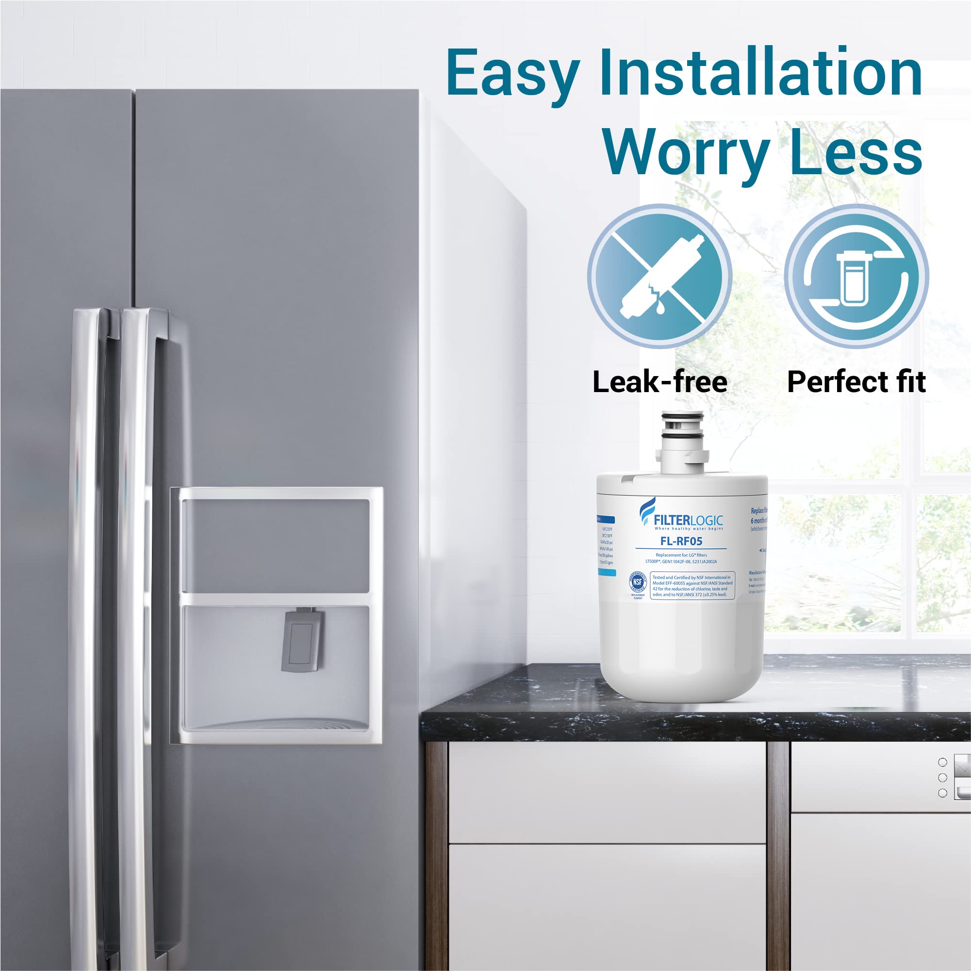 Filterlogic 5231JA2002A Refrigerator Water Filter, Replacement for LG® LT500P®, GEN11042FR-08, ADQ72910911, ADQ72910901, Kenmore 9890, 46-9890, LFX25974ST, LMX25964ST, LSC27925ST, 3 Pack