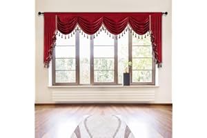 ELKCA Thick Chenille Window Curtains Valance for Living Room with Tassels Burgundy Red Waterfall Valance for Festival (Burgundy Red, W110)