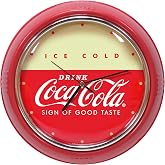Mark Feldstein Coca-Cola Retro Diner Round Wall Clock, Red, 10 in | Vintage advertising art dial; red round plastic frame; for kitchen, bar, man cave, or office; licensed collectible
