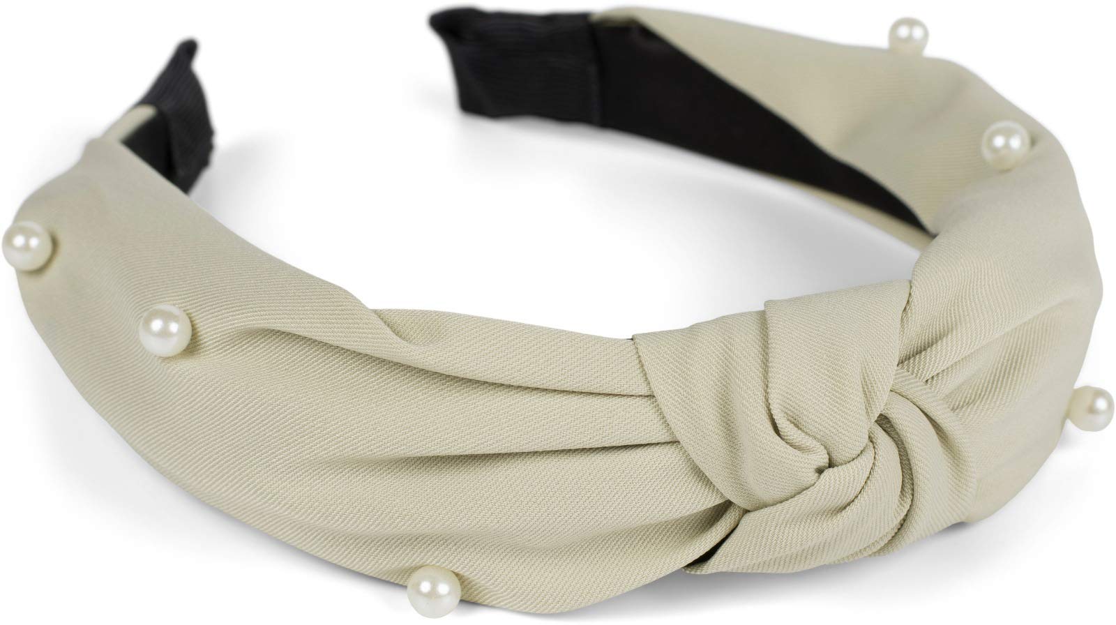 styleBREAKER Women Fabric Hairband with Beads Application, Knot Detail, Headband, Hair Accessories, Retro Look 04026057, Colour:Green-Grey