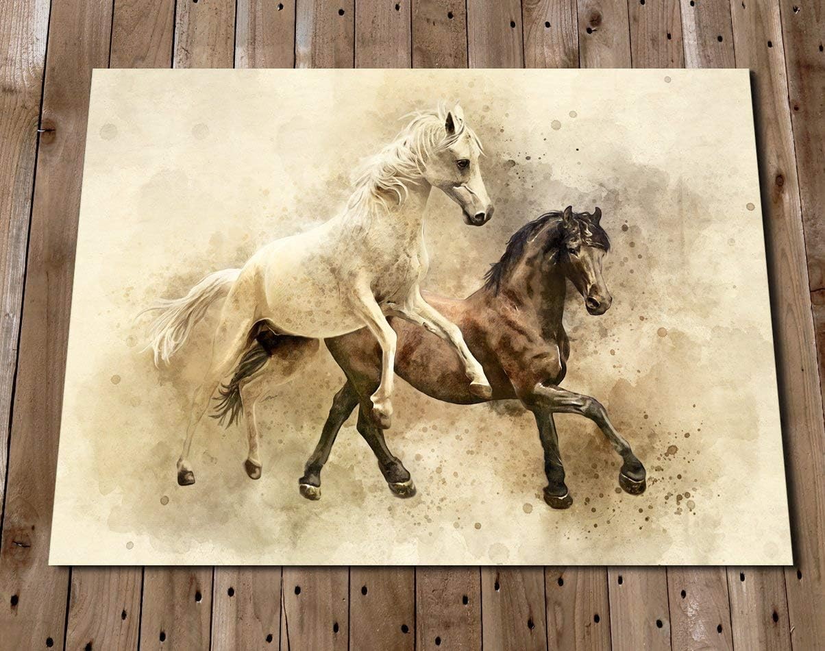Horse Painting Print - Rustic Horse Art Wall Decor - Galloping Horses - Gift for Horse Lover - Housewarming