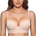 DOBREVA Women's Backless Bra Low Back Halter Lightly Padded T Shirt Bras Underwire Full Coverage