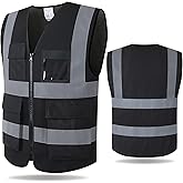 Kazsaifo Reflective Safety Vest for Men Women with 8 Pockets and Zipper High Visibility Mesh Construction Work Vest Meets ANSI/ISEA Standards (KZ170-Black, M)