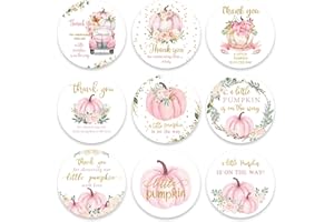 Quera 90 Little Pumpkin Baby Shower Thank You Stickers, Fall Baby Shower Party Favor Stickers,Fall Themed Baby Shower Favor Stickers （Pink）