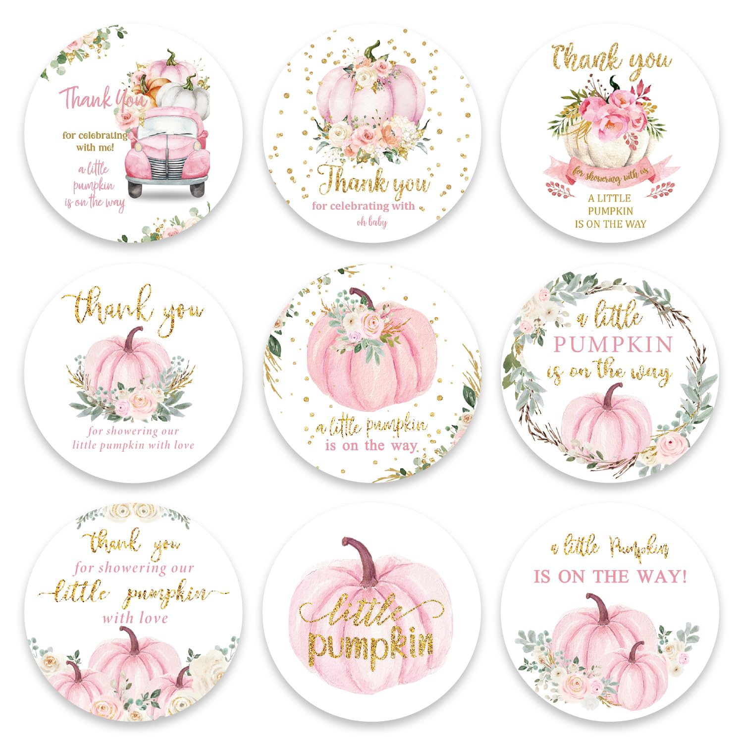 Photo 1 of Quera Little Pumpkin Baby Shower Thank You Stickers, Fall Themed Party Favor Stickers (Pink)