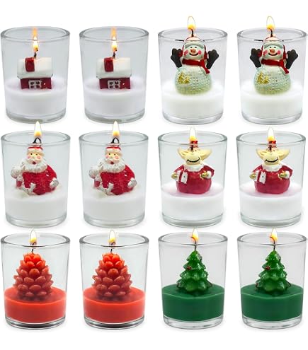 ArtCreativity Weihnachts-Teelichter Set – 12 Stück, 4 Designs (Schneemann, Tanne, Weihnachtsmann, Tannenzapfen)