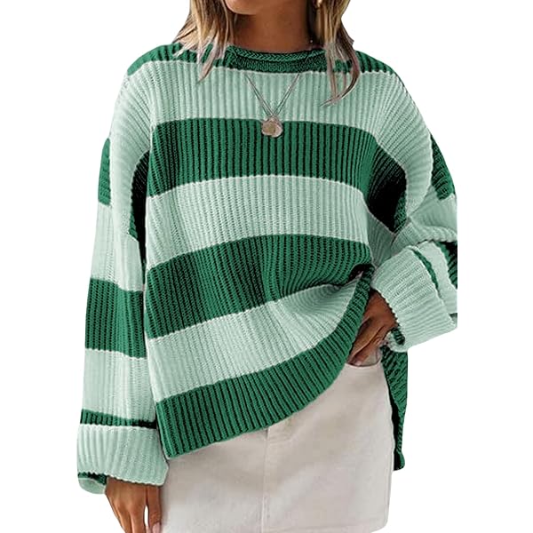 ZESICA Women's 2026 Fall Long Sleeve Oversized Striped Color Block