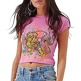 Y2k Baby Tee Graphic Baby Tees for Women Trendy Cute Crop Tops Slim Fit Short Sleeve Aesthetic Preppy Cotton T-Shirt