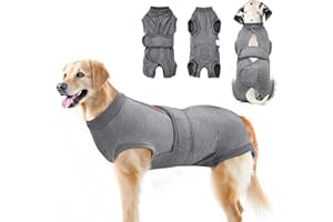 Lukovee Dogs Recovery Suit - Adjustable Dog Onesie for Female Male Dogs, Breathable Anti Licking Cone Alternative Surgery Pet Surgical Body Suit After Spay Abdominal Wounds Neuter (M, Gray)