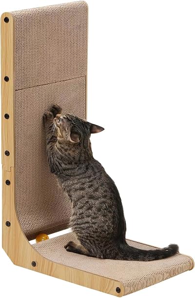 FUKUMARU Cat Scratcher 68 cm L Shape Wall Mounted Cardboard Pad with Ball Toy