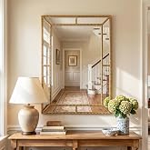 Tangkula 36" x 24" Gold Rectangle Wall Mirror, Decorative Mirror with Beaded Frame for Living Room, Entryway, Fireplace, Bedroom, Modern Vintage Wall Decoration (Rectangle)