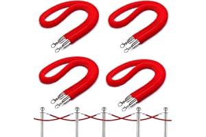 XINLTC 4 pcs Red Velvet Stanchion Rope, 5 Feet Crowd Control Safety Barriers with Polished Silver Hooks, Thick Stanchion Queue Barrier Rope for Carpet Events Movie Theaters Grand Openings