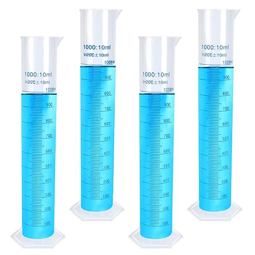 Akamino 4 Packs 1000ml Plastic Graduated Cylinder,Transparent Measuring