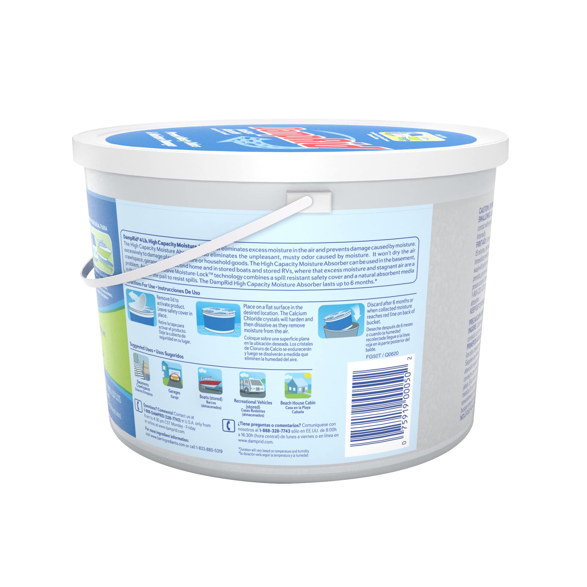 DampRid Moisture Absorber Hi-Capacity Bucket, 4 lb., Fragrance Free, For Fresher, Cleaner Air in Large Spaces, Lasts Up To 6 Months, No Electricity Required