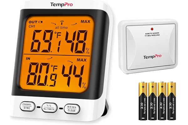 ThermoPro Indoor Outdoor Thermometer Wireless, 500 ft Outside Thermometer with Cold-Resistant Sensor, Outdoor Thermometers fo