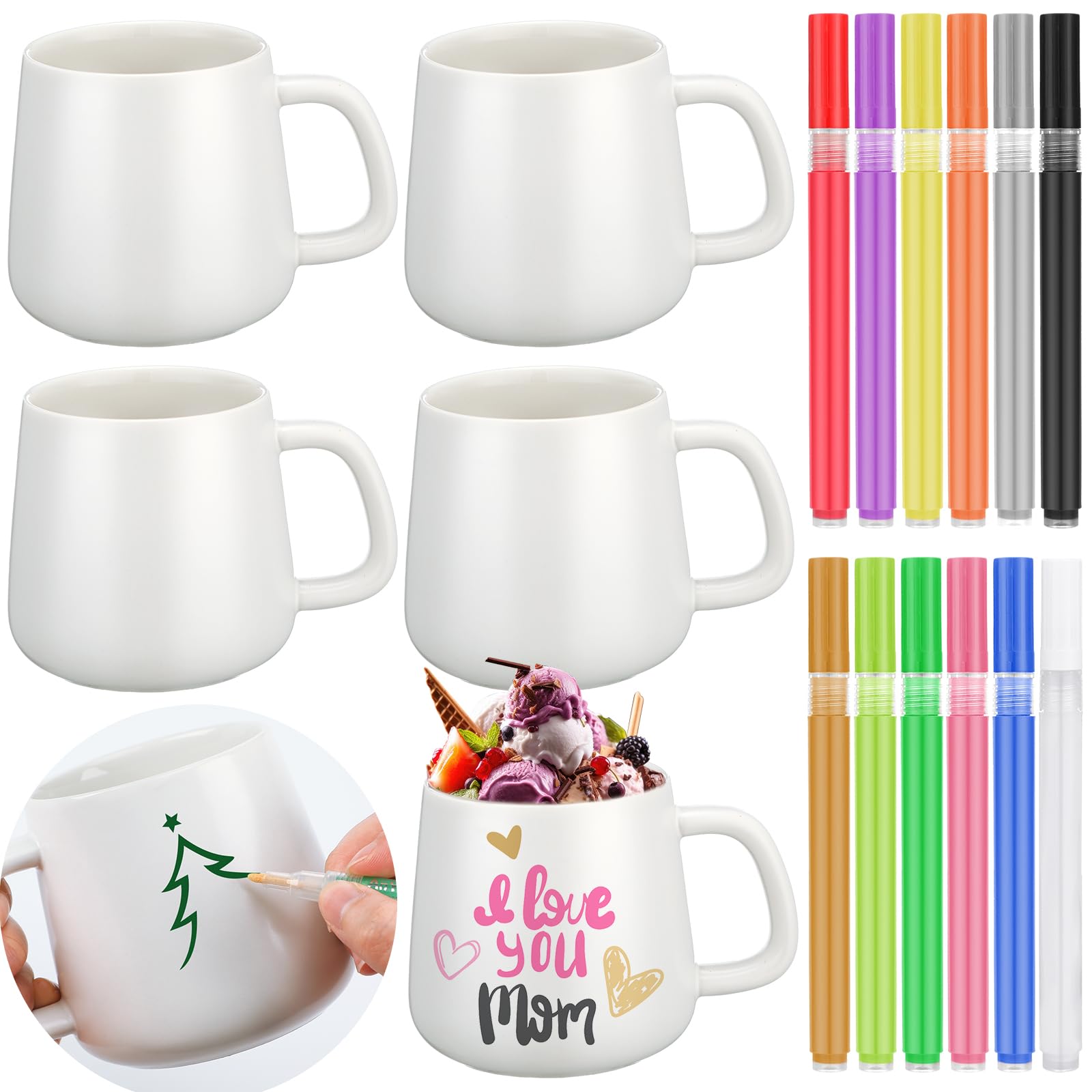 Photo 1 of Mifoci 16 Pcs Make Your Own Mug Painted Ceramic Mugs to Paint Kit You Can Decorate Coffee Cup Decorating Kit DIY Ceramic Cup for DIY Create a Keepsake Gift Craft Project for Drinking