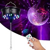 Rotating Disco Ball Motor and Light: Disco Ball Spinner with Remote | Battery Operated or Plug-in Mirror Ball Motor - 18 RGBW LED Lights RPM Adjustable for DJ Club Bar Christmas Party Decor