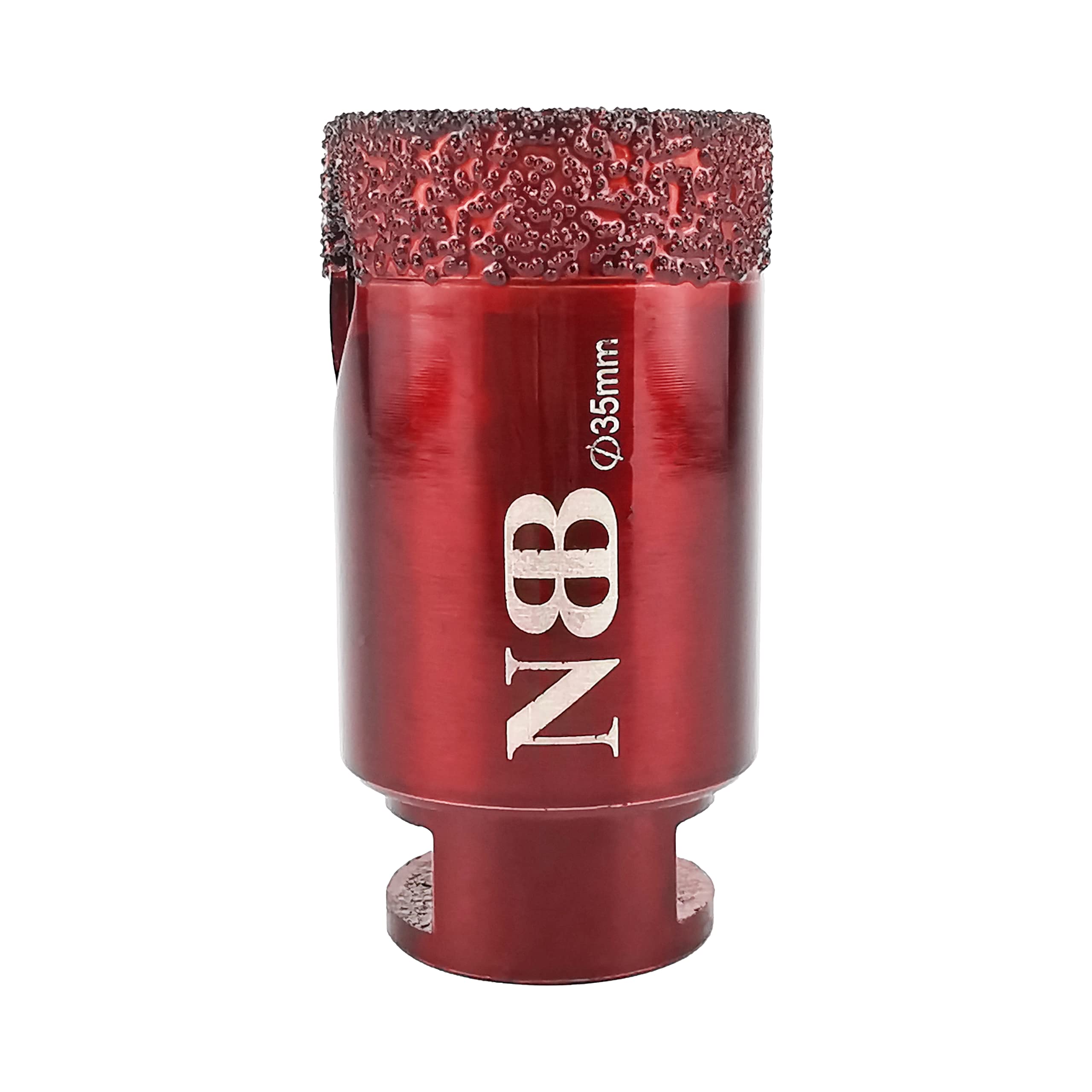 NBB vacuum brazed diamond hole saw with M14 in shiny red color, for dry or wet drilling professionally on hard porcelain, ceramic, tile, granite, marble, fast, durable, for angle grinder (35mm)