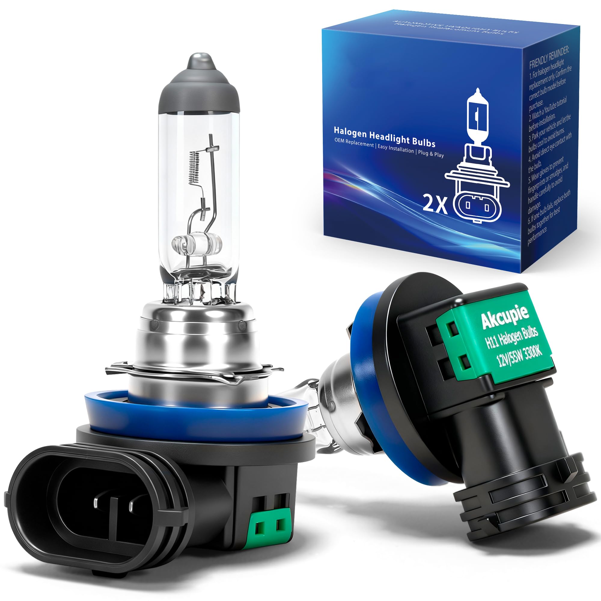 Photo 1 of 2 Pack H11 Halogen Light Bulbs Automotive Headlight,55W 3300K Warm White OEM Replacement Headlamp Low Beam Fog Lamp,Plug&Play Long Lifespan Bright Car Headlight for Toyota Honda Nissan Ford Chevrolet