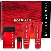 Perry Ellis Bold Red 4-Piece Gift Set - Men Cologne Gift Set, Perfume, Bold Fragrance Cologne Spray - 3.4 fl oz Eau de Toilette + .25 fl oz Mini Travel Size, 3 oz After Shave Balm & 3 oz Shower Gel