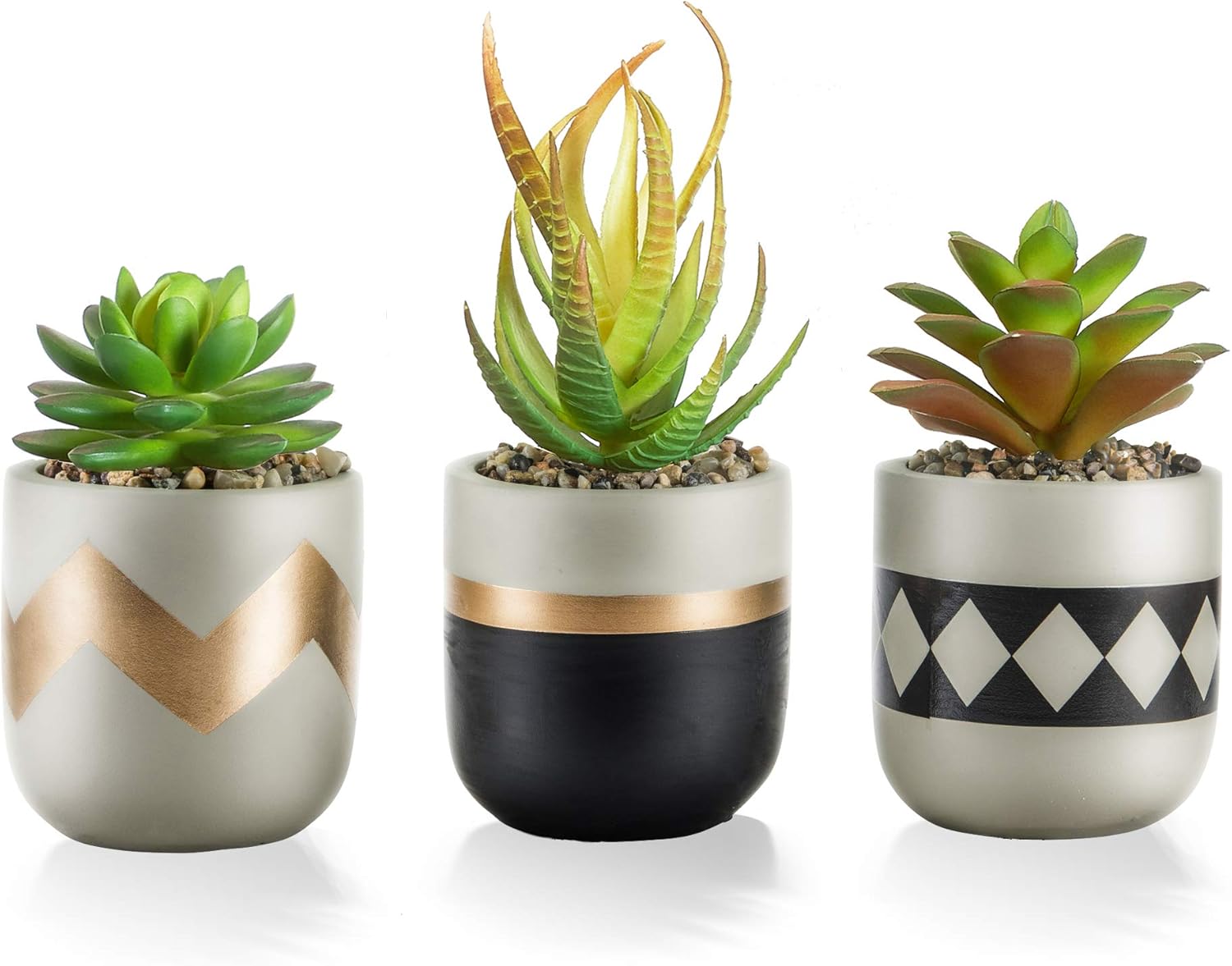 Verge Designs Gorgeous Succulent Pots, Set of 3, with Small Decorative Artificial Plants 8cm, Housewarming Gift - Image 5