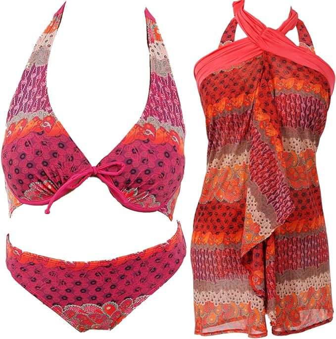 Amazon ホンコンマダム 水着 パレオ付き 3点セット バンドゥー ビキニ Yuan Q0339 Xl レッド ビキニ セパレーツ 通販
