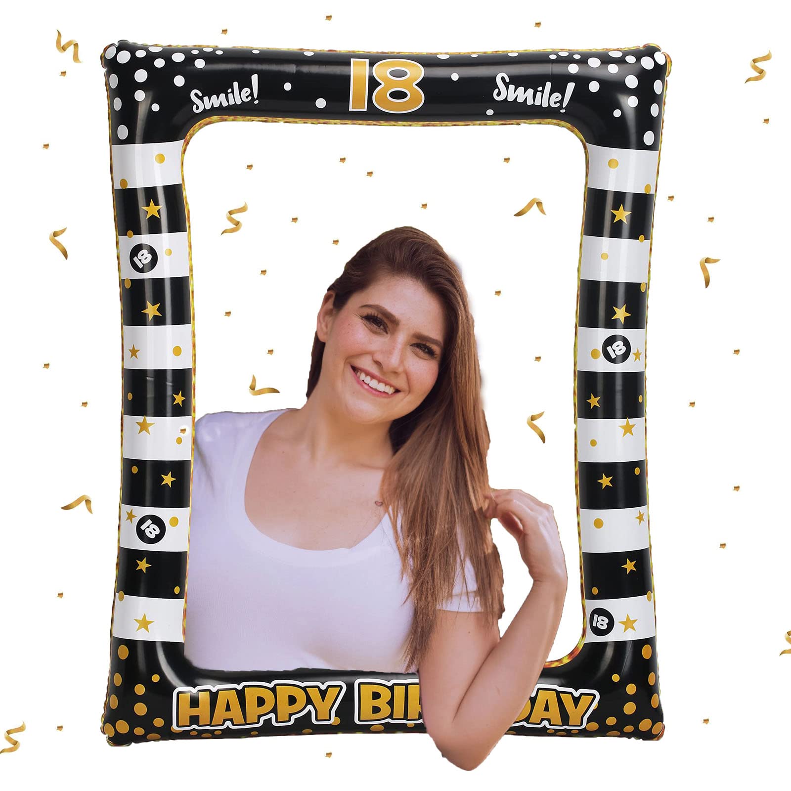 Photo Booth Birthday Decoration, 18th Birthday Decor, Selfie Photo Frame, 18th Birthday Inflatable Photo Frame, Photo Booth Props, for Christmas, Wedding, Birthday, Black