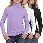 LessonZoo 3 Pack Girls Turtleneck Long Sleeve Pullover T-Shirt Soft Warm Stretch Kids Basic Turtle Neck Tops for Girls
