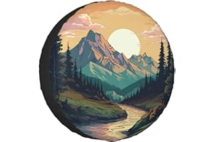 TGKBRMEA Spare Tire Cover for RV Camper Trailer Mountains Forest Nature Sunset Scenery, Weatherproof Universal Wheel Cover for RV Travel Trailer Camper Truck 14inch