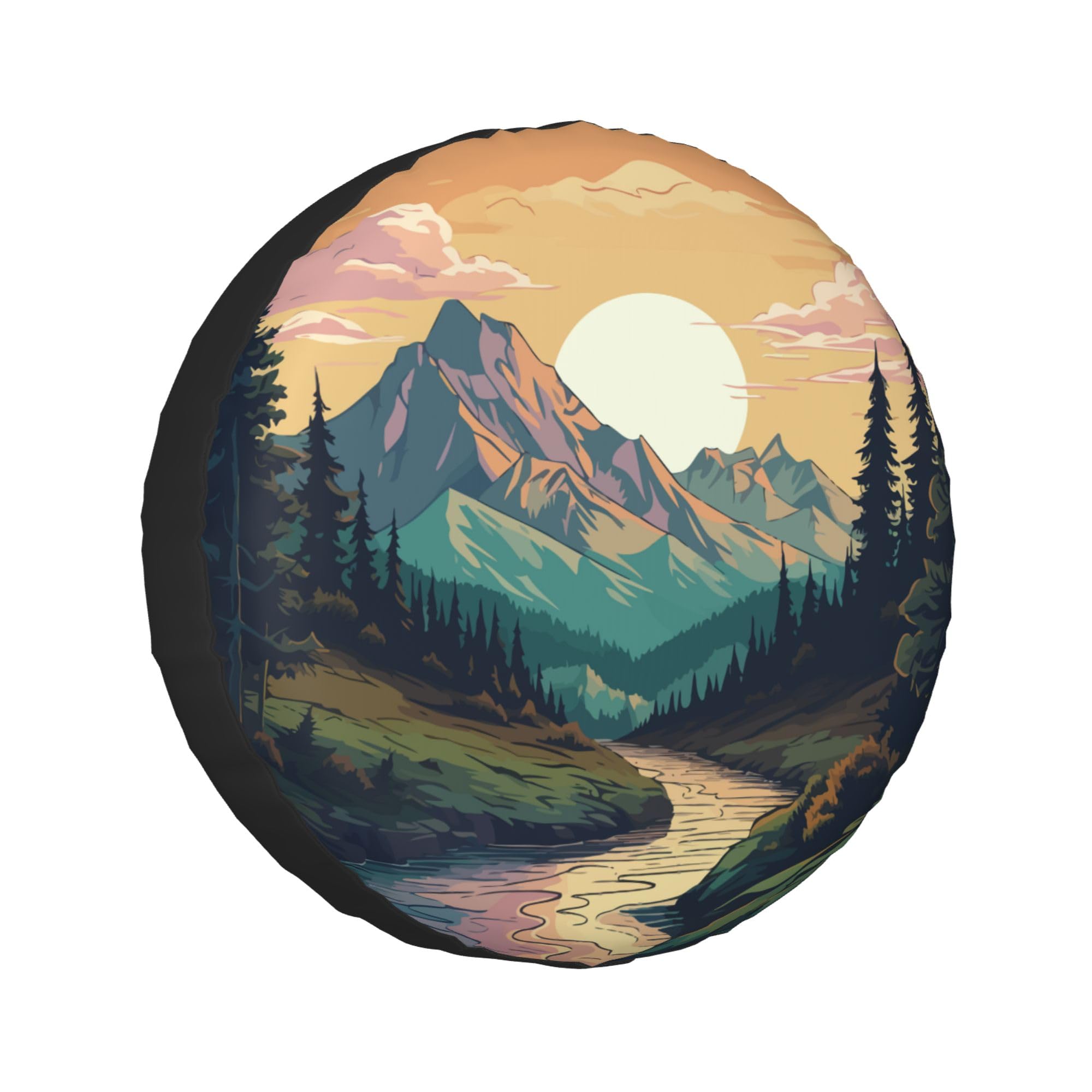 Photo 1 of Spare Tire Cover for RV Camper Trailer Mountains Forest Nature Sunset Scenery, Weatherproof Universal Wheel Cover for RV Travel Trailer Camper Truck 15inch