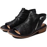 MOOMMO Women Low Block Heel Sandal Booties Peep Toe Side Zipper Sandals Cut Out Backless Chunky Stacked Heel Slingback Ankle Boots Open Toe Pleated Casual Heeled Sandals Dress Black 8 M US