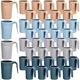 Dandat 40 Pcs Wheat Straw Cup with Handle Colorful Wheat Straw Mug Stackable Plastic Coffee Cups 12oz Unbreakable Reusable Plastic Coffee Mug Dishwasher Safe for Milk Tea, 4.3x3 Inch