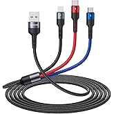 USAMS 2Pack 10ft Multi Charging Cable Short Charging Cable Nylon Braided 3 in 1 Charging Adapter with Type-C,Micro USB Port Connectors for Cell Phones and More
