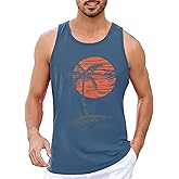 Mens Sleeveless Tank Tops Workout Gym Shirts Palm Tree Vintage Style T-Shirt