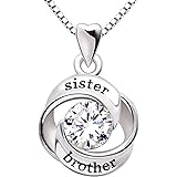 ALOV Jewelry Sterling Silver sister and brother Love Heart Cubic Zirconia Pendant Necklace