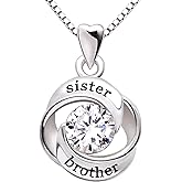 ALOV Jewelry Sterling Silver sister and brother Love Heart Cubic Zirconia Pendant Necklace