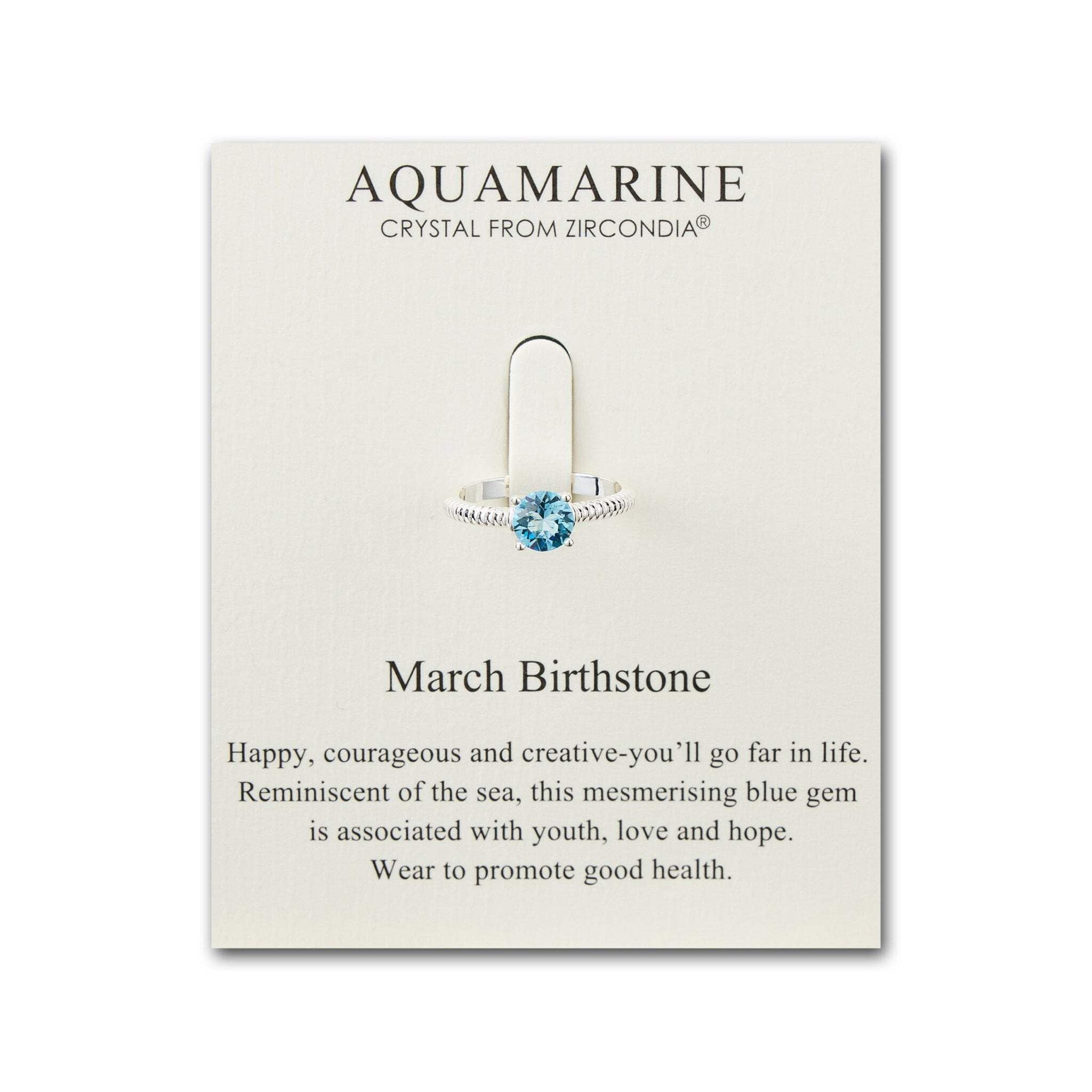 Philip Jones March (Aquamarine) Adjustable Birthstone Ring Created with Zircondia® Crystals