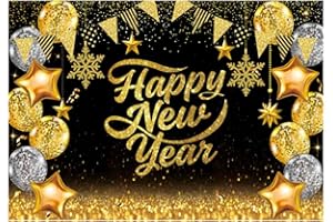 Allenjoy Happy New Year Backdrop Hello 2024 Photography Background Black and Gold Glitter Bokeh New Year's Eve Party Decor Banner Photo Booth Studio Party Supplies Gift Ideas