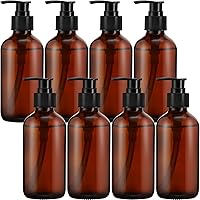8 Pack Glass Pump Bottles with Black Lotion Pumps, 8 oz Refillable Pump Bottles Dispenser Thick Glass Lotion Soap Shampoo Con