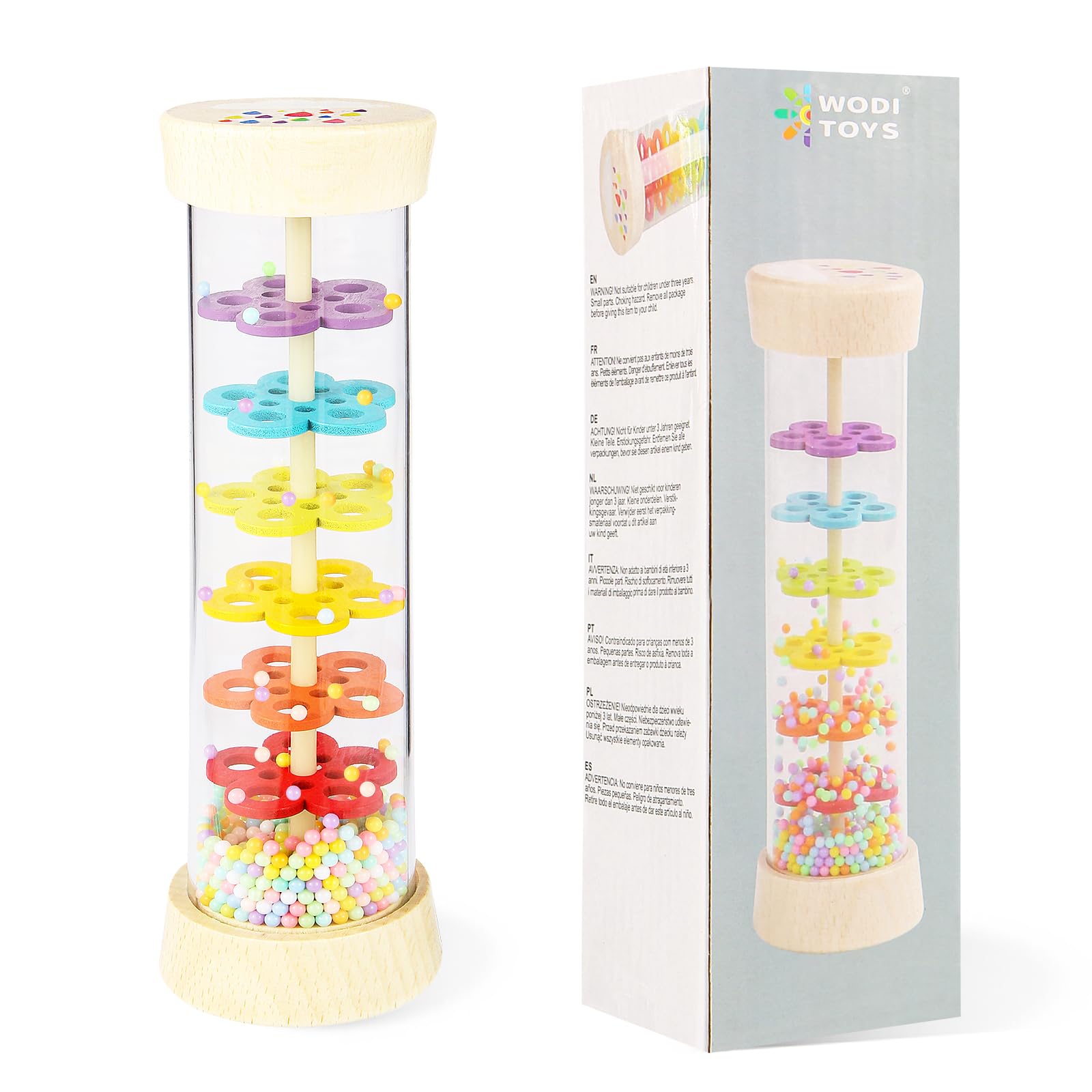 iFunLong Montessori Baby Toys for 6-12 Months 1 Year Old, Baby Rattle Wooden Sensory Toys, 7.7” Rainmaker Infant Musical Toys Baby Gifts for 6 7 8 9 12 Month Old Newborn Boys Girls Toddlers