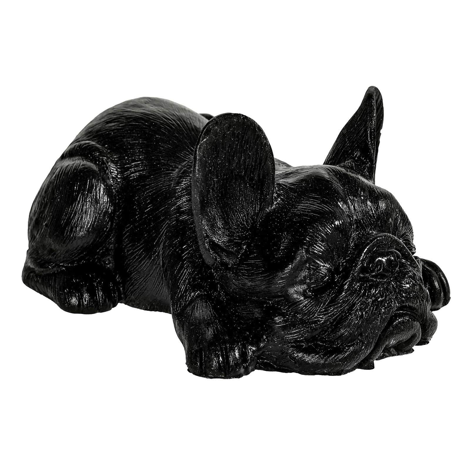 KYEYGWO Black Obsidian Stone French Bulldog Statue Resin Dog Figure, Crystal Animal Figurine Ornament for Table Desk Decor
