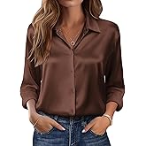 Zeagoo Womens Tops Long Sleeve Satin Silk Button Down Shirts Casual Business Dressy Blouses Fall Clothes