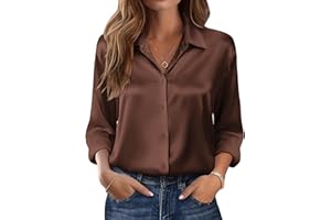 Zeagoo Womens Tops Long Sleeve Satin Silk Button Down Shirts Casual Business Dressy Blouses Fall Clothes