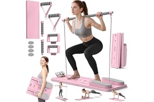 HOLYMUSS Multifunctional Pilates Board, Pilates Reformer Sets 7-in-1 Foldable Pilates Reformer Machine for Home Workout with Timer, Phone Holder, Push-up Bar, Ab Board, 330LBS Capacity Portable Set