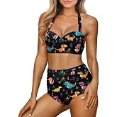 Pzuqiu Halter Ruched Swimsuit Set of 2 Womens High Waisted Bikini Sexy Tummy Control Two Piece Swimsuits S-2XL