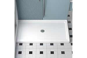 KPUY Shower Base, 54'' L X 32'' W Shower Base Pan with Single Threshold and Center Drain, Shower Pan with Slip Resistant Textured Surface, White Acrylic Shower Base